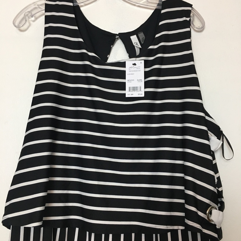 NY Collection Jumpsuit Petite Plus 2XP Striped Lace-Up Casual - Picture 3 of 14